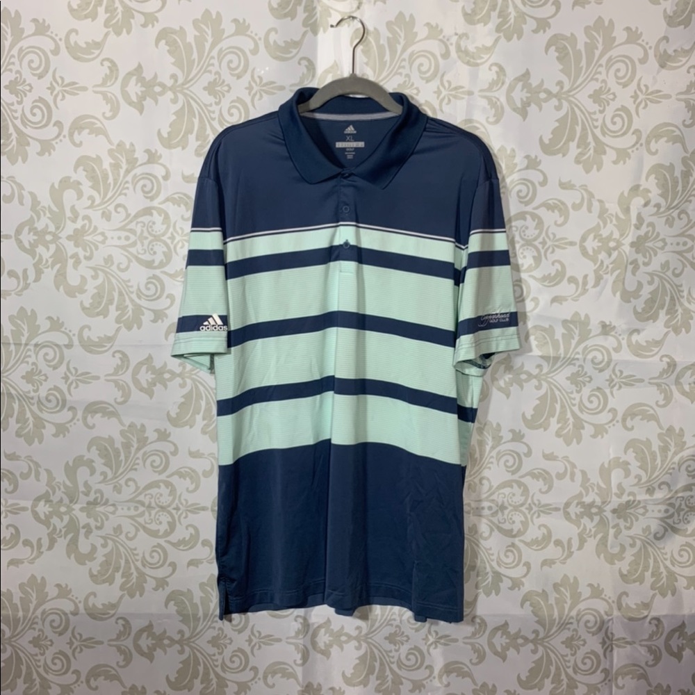 Adidas Golf Blue Striped Polo Shirt XL